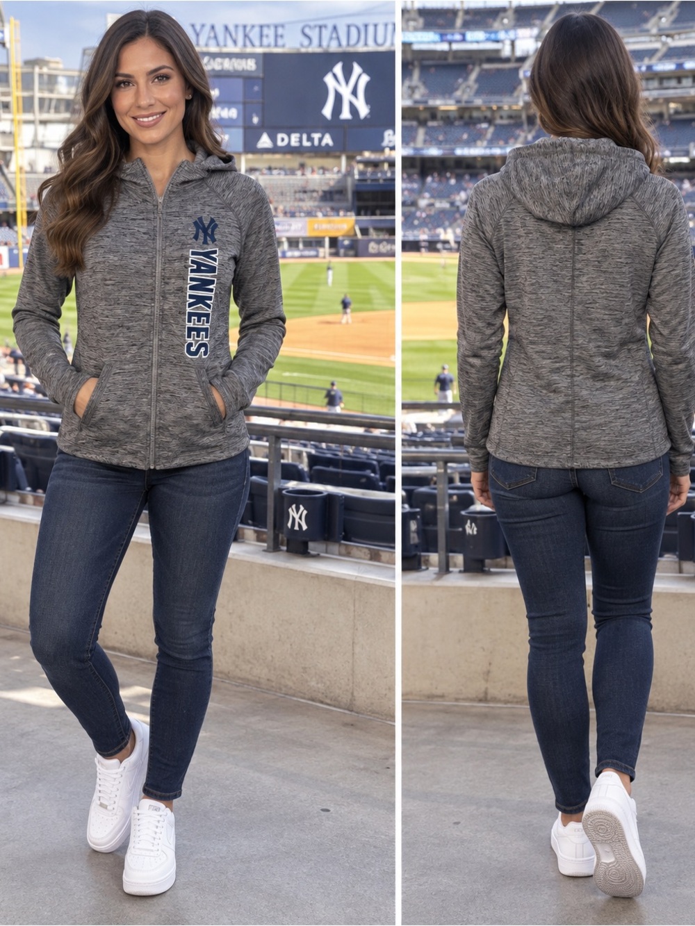 New York Yankees Women’s Gray Full-Zip Hooded Jacket